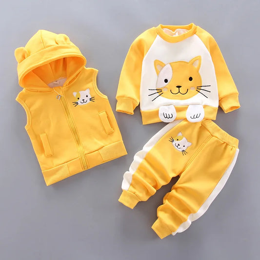 Winter Cartoon Toddler Warm Hooded Coats Pants Set