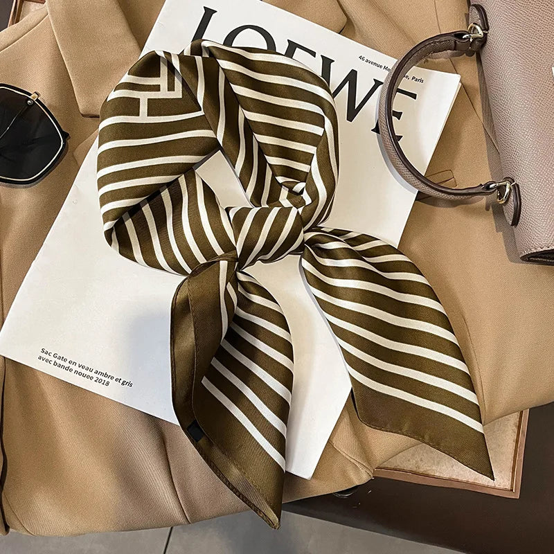 Luxury Silk Square Plaid Satin Scarf