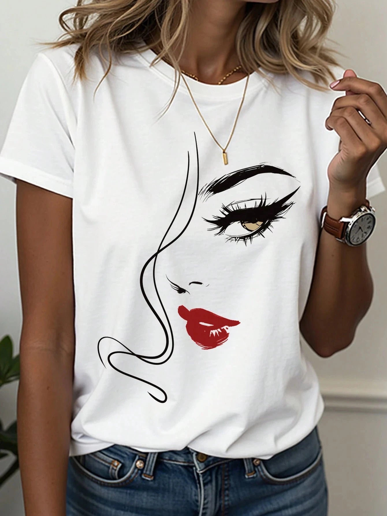 Abstract Face Line Art Graphic Print T-Shirt