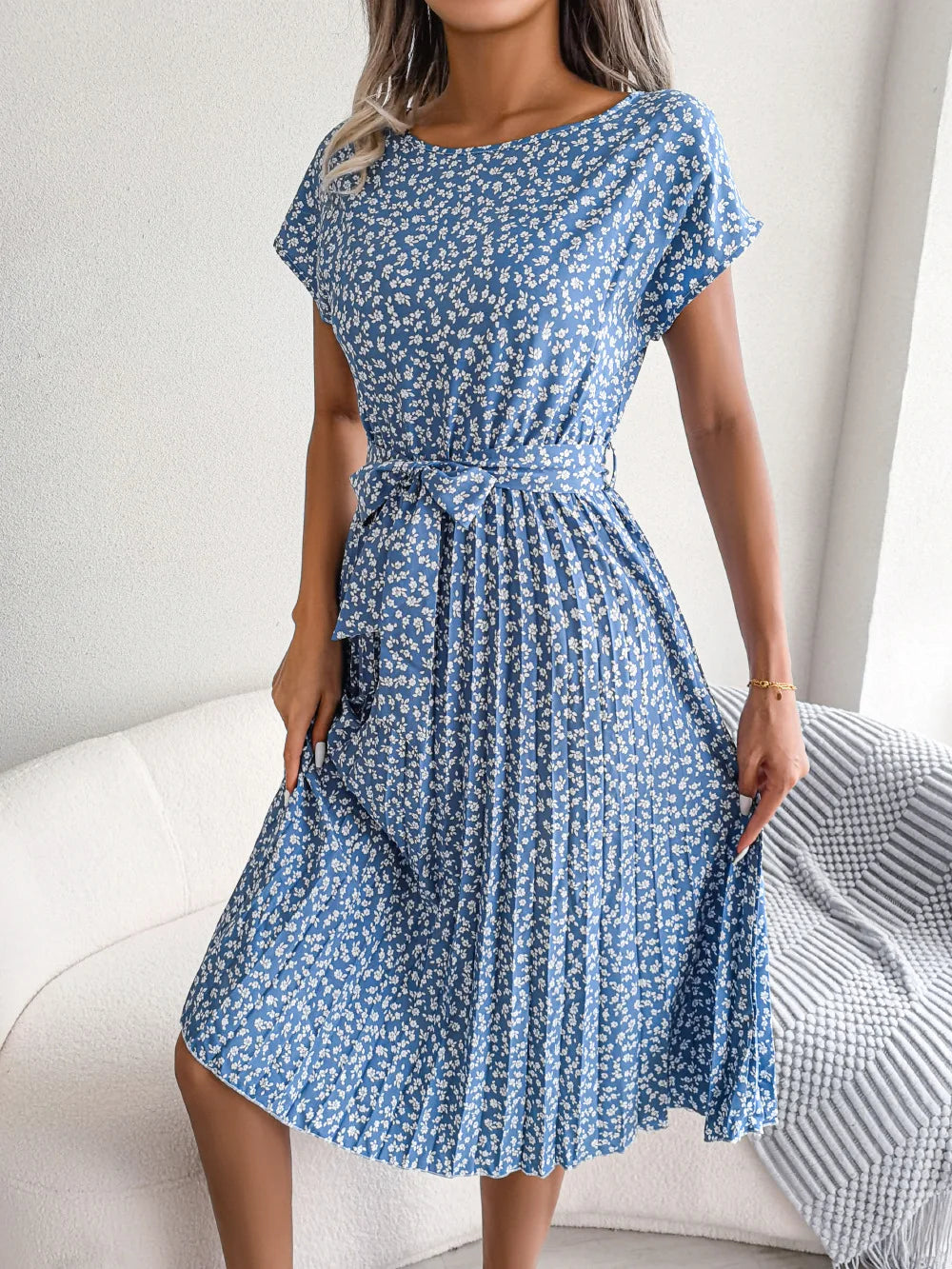Short Sleeve High Waist Dress