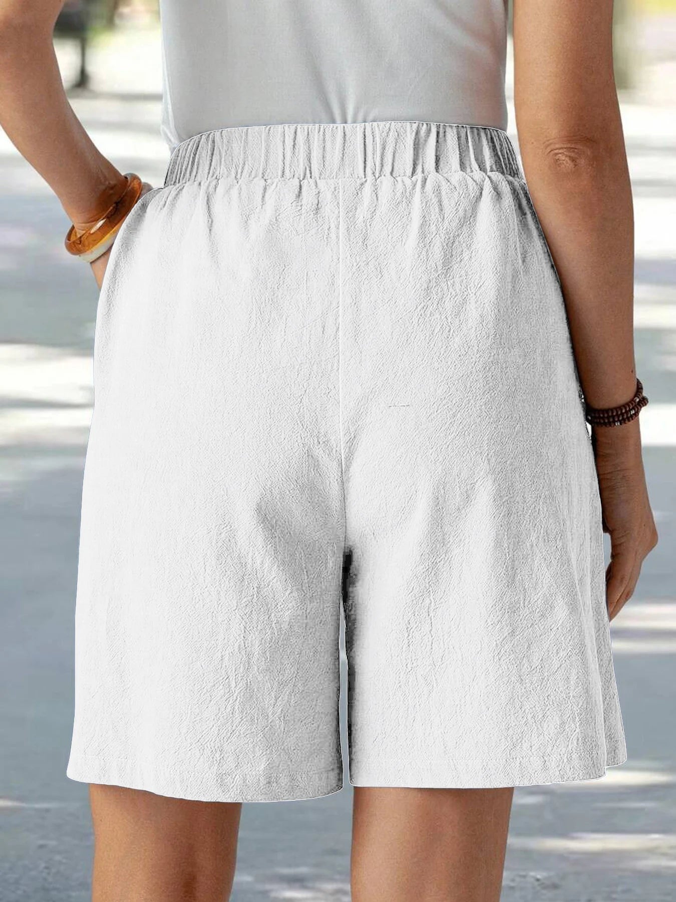 Summer Casual Loose Pocket Buttoned Linen Shorts