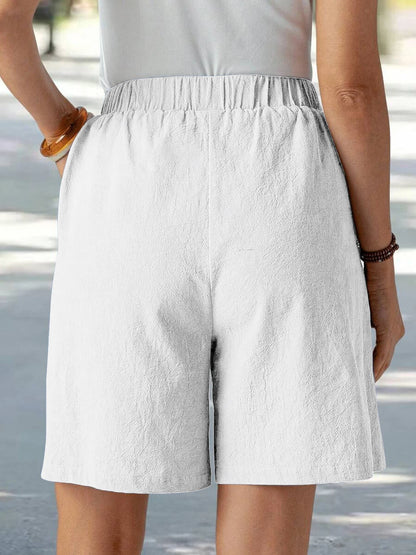 Summer Casual Loose Pocket Buttoned Linen Shorts