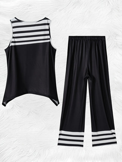 Printed Design Stripes Pattern pants suit