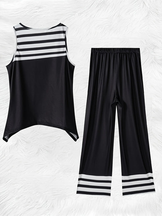 Printed Design Stripes Pattern pants suit