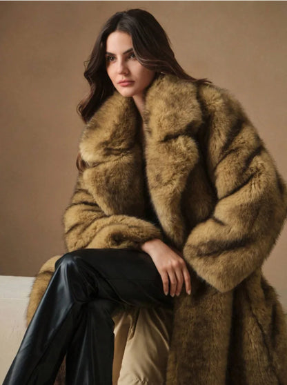 Winter Eco Faux Fur Gradient Fluffy Long Artificial Fur Coat