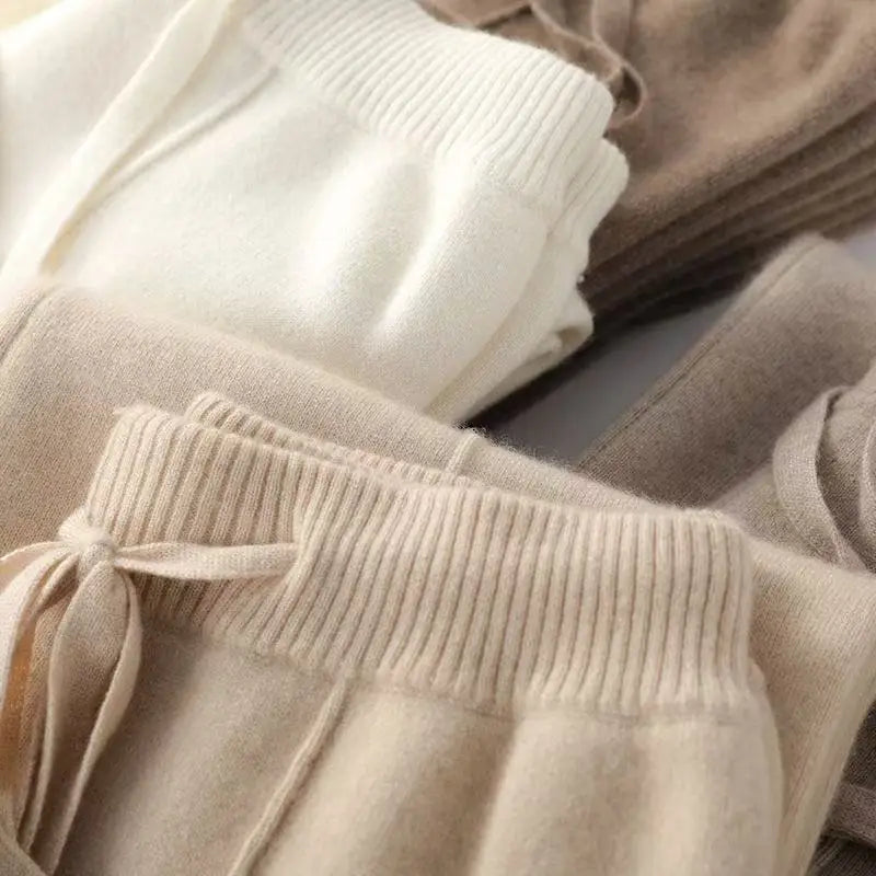 Merino Wool Knitted Wide Leg Soft Warm Cashmere Knit Trousers