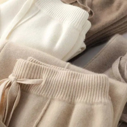Merino Wool Knitted Wide Leg Soft Warm Cashmere Knit Trousers