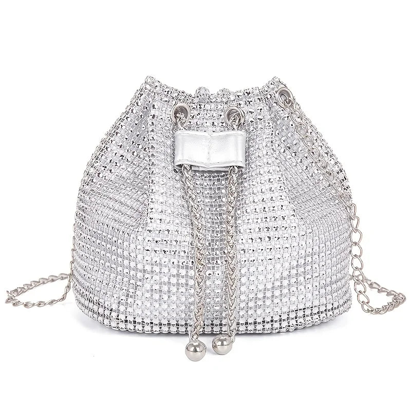 Sparkling Rhinestone Embellished Drawstring Crossbody Bag