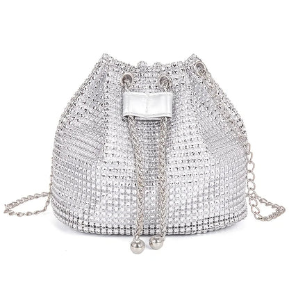 Sparkling Rhinestone Embellished Drawstring Crossbody Bag