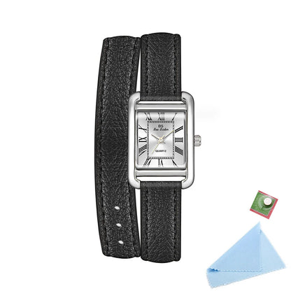 ساعة مربعة من الجلد باللون الوردي الذهبي العتيق