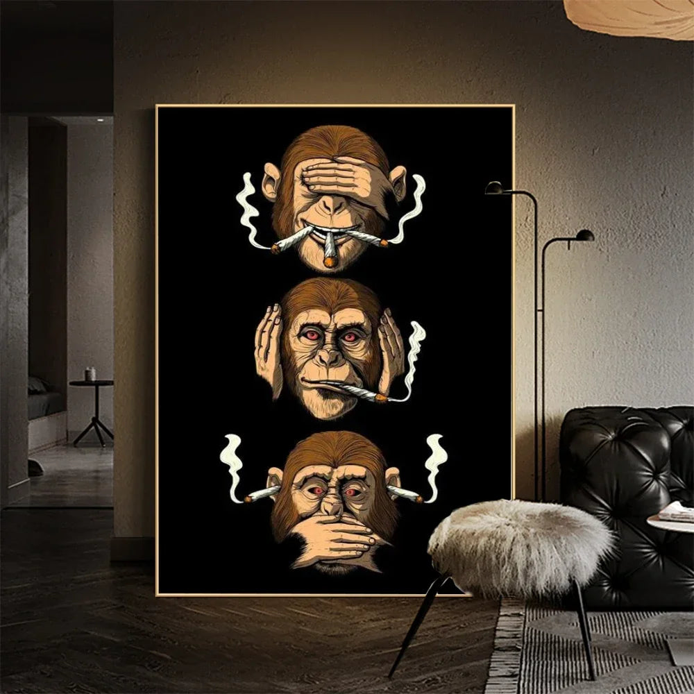 Wall Art Funny Poster Humour Smoking Monkey HD Canvas Print Poster