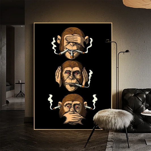 Wall Art Funny Poster Humour Smoking Monkey HD Canvas Print Poster