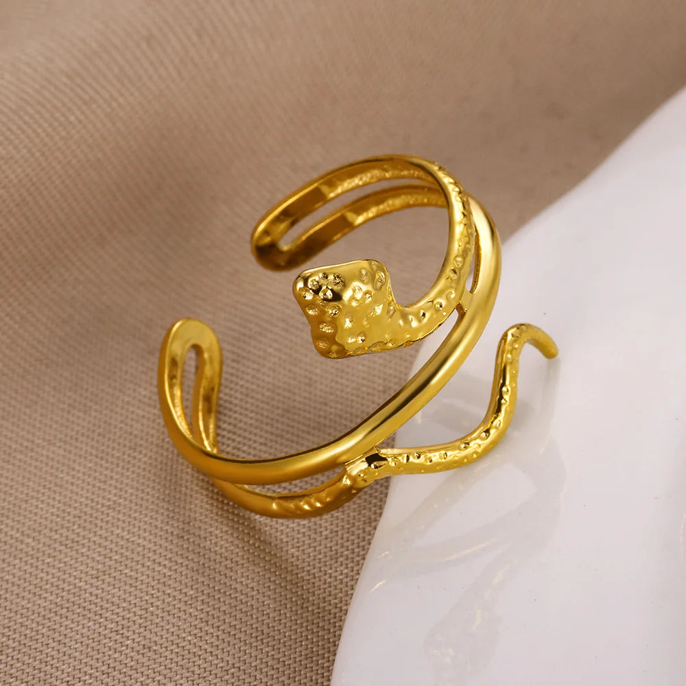 خواتم ثعبان من الفولاذ المقاوم للصدأ مطلية بالذهب 316L