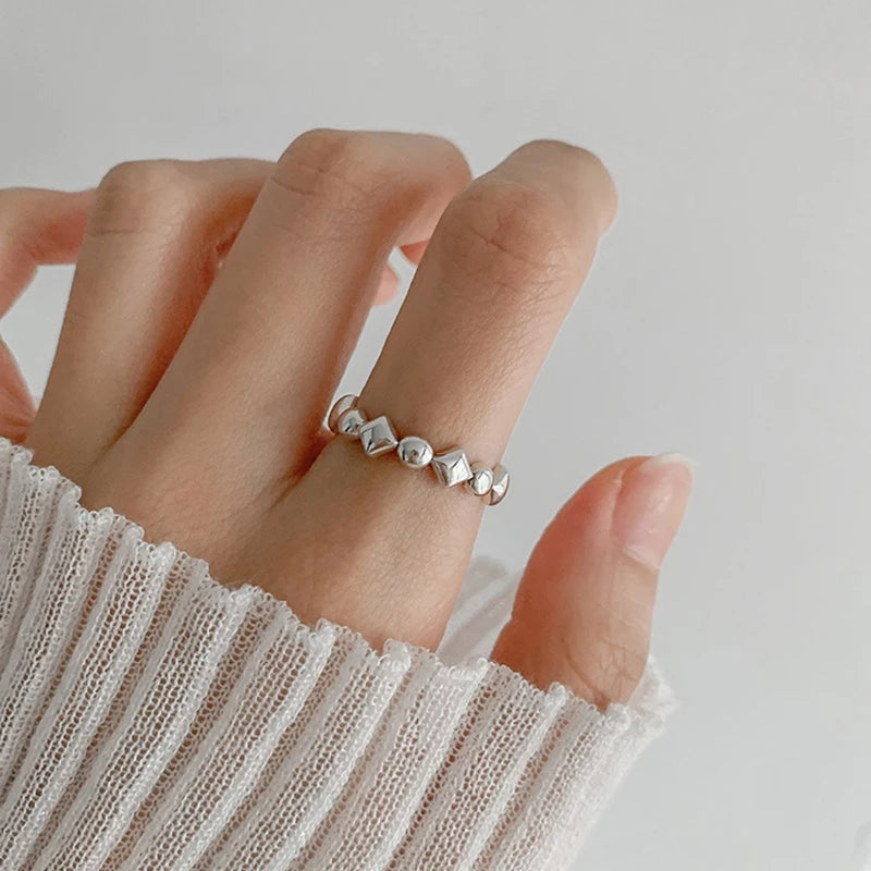 925 Sterling Silver Retro Geometric Asymmetric Rings
