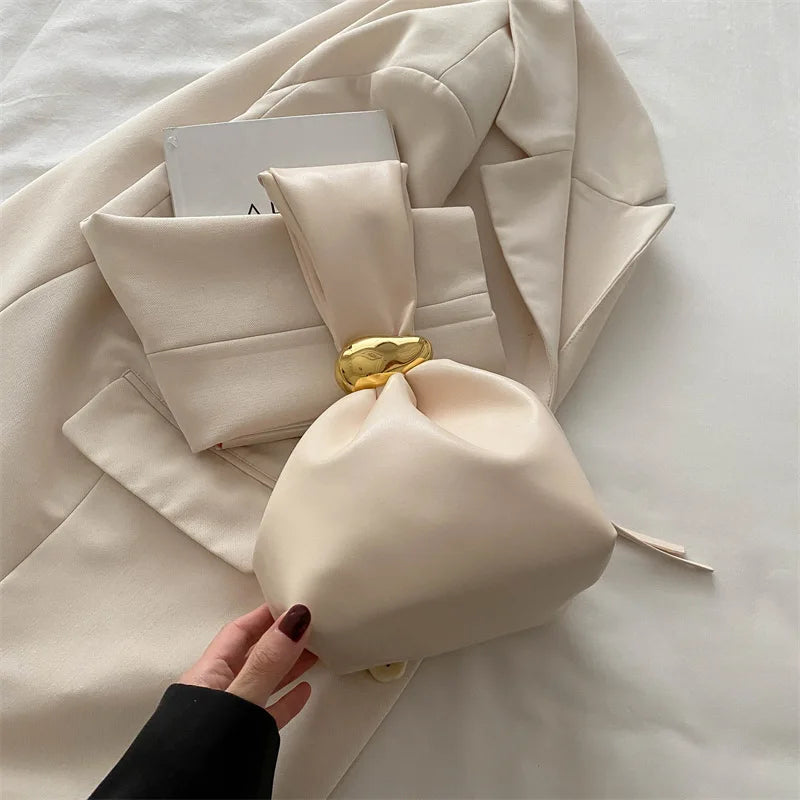 Soft Leather Clutch Luxury Pleated Mini Bucket Pouch Bags