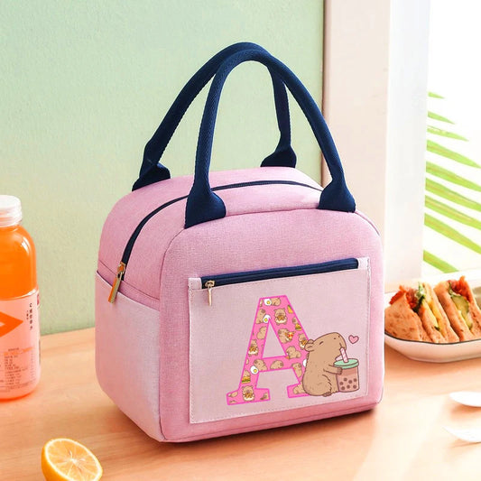 Lunch Bag Anime Capybara Letter A-Z Handbag Girls School
