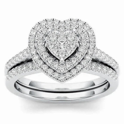 Charm Couple Romantic Heart Rhinestones CZ Rings Set