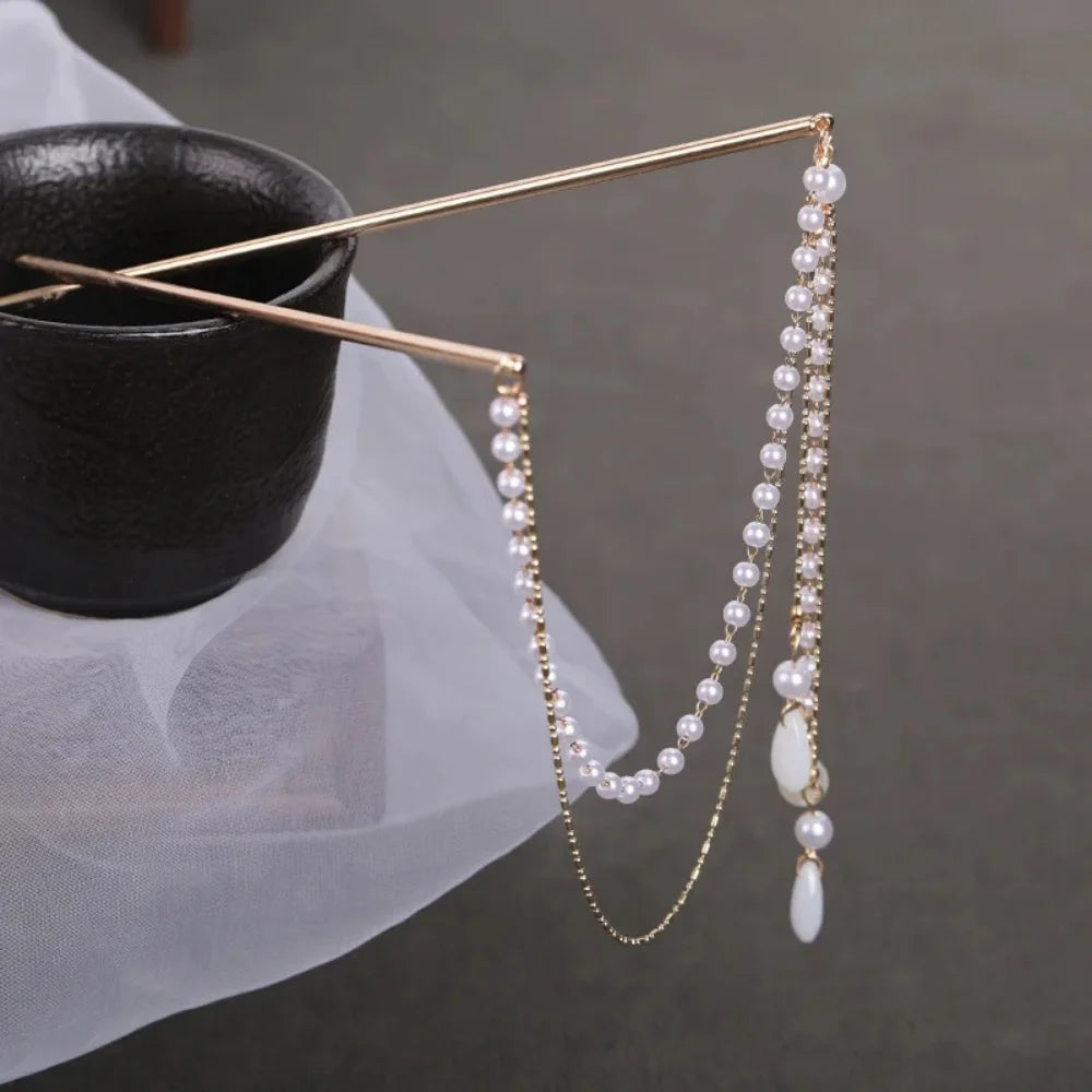 Long Tassel Double Chain Hair Pins Nunchaku Hairpin Chinese Hanfu Hair Stick