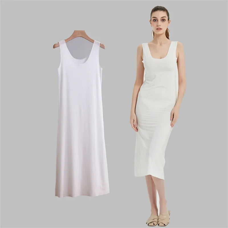 Ice Silk Slips Long Midi Dress