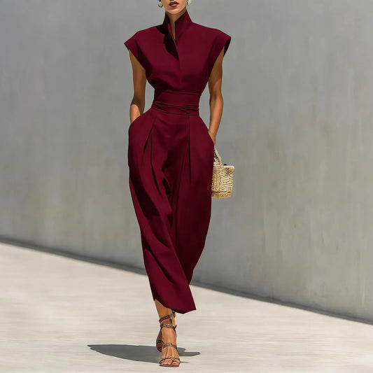 High-Waist Long Skirt with High-Neck Loose Dress