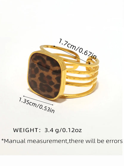 Minimalist 18K PVD Golden Plated 304 Stainless Steel Chunky Boho Leopard Rings