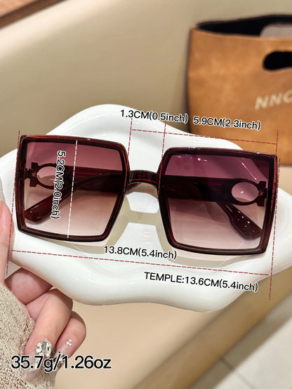 Retro Brown Plaid Diamond Embedded Temples Sunglasses