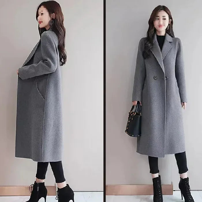 Plus Size Mid-Length Woollen Slim Fit Coat
