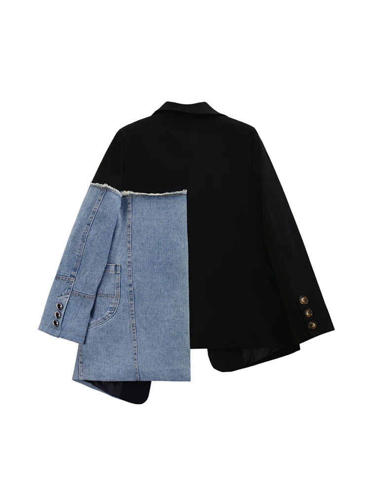 Blazer Patchwork Jackets  Winter Irregular Long Sleeve Loose Korean Coat