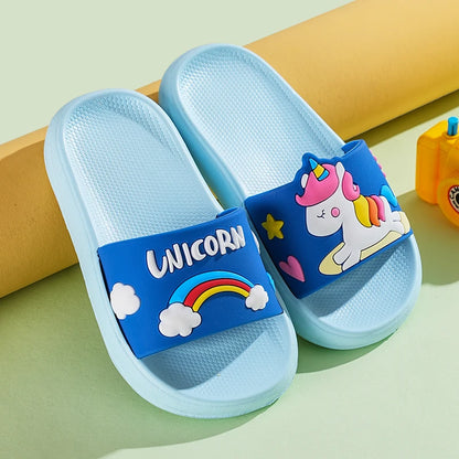Pink Blue Unicorn Cartoon Toddler Girl Slippers