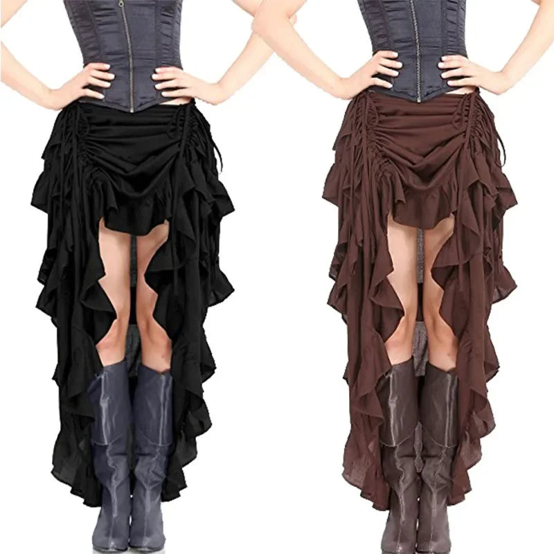Gothic Long Sexy High-Low Ruffles Corset Skirts