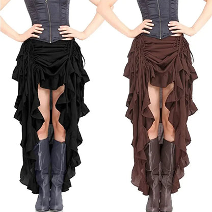 Gothic Long Sexy High-Low Ruffles Corset Skirts
