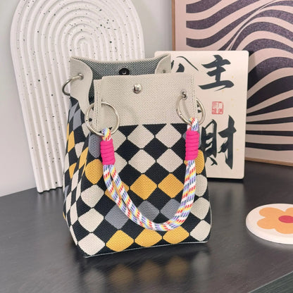 Geometric Mini Tote Black Ivory Graphic Ring Handle Korean Style Bags