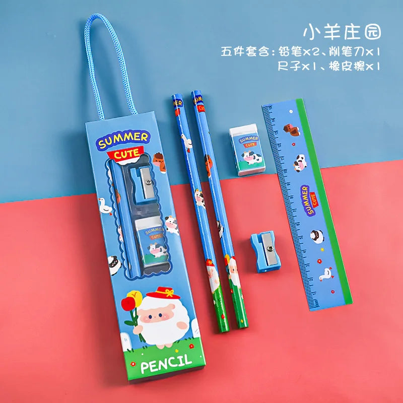 5pcs/Set Cute Cartoon Pencil Stationery Set