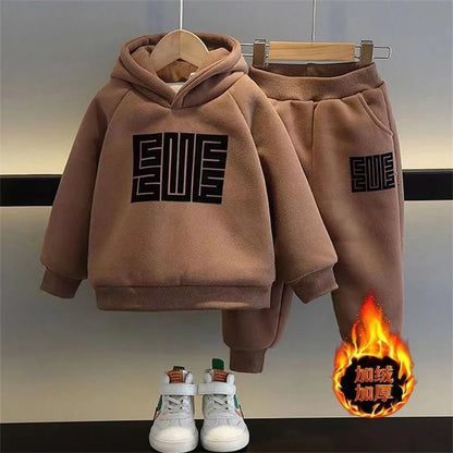 Sweatshirts Plus Velvet Thick Warm Hooded Cotton Set