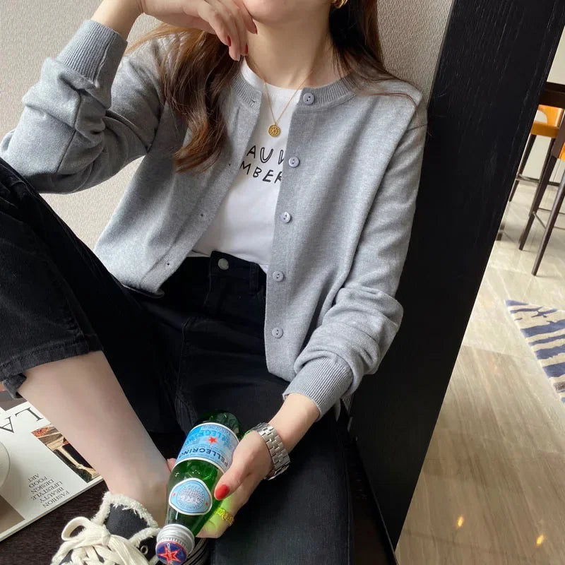 Knitted Cardigans Long Sleeve O-Neck White Knit Cardigan Tops Sweaters