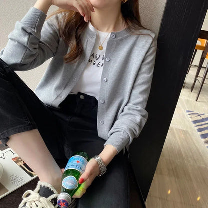 Knitted Cardigans Long Sleeve O-Neck White Knit Cardigan Tops Sweaters