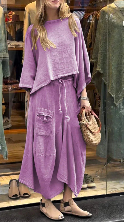 Cotton and Linen Loose Skirt Two-piece Skirt Set
