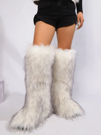 Thigh High Fluffy Furry Faux Fox Boots