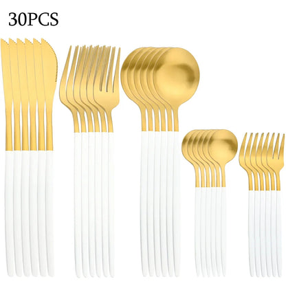 30Pcs Dinnerware Set Stainless Steel Flatware Matte Fork Spoon Knife Dinner Set