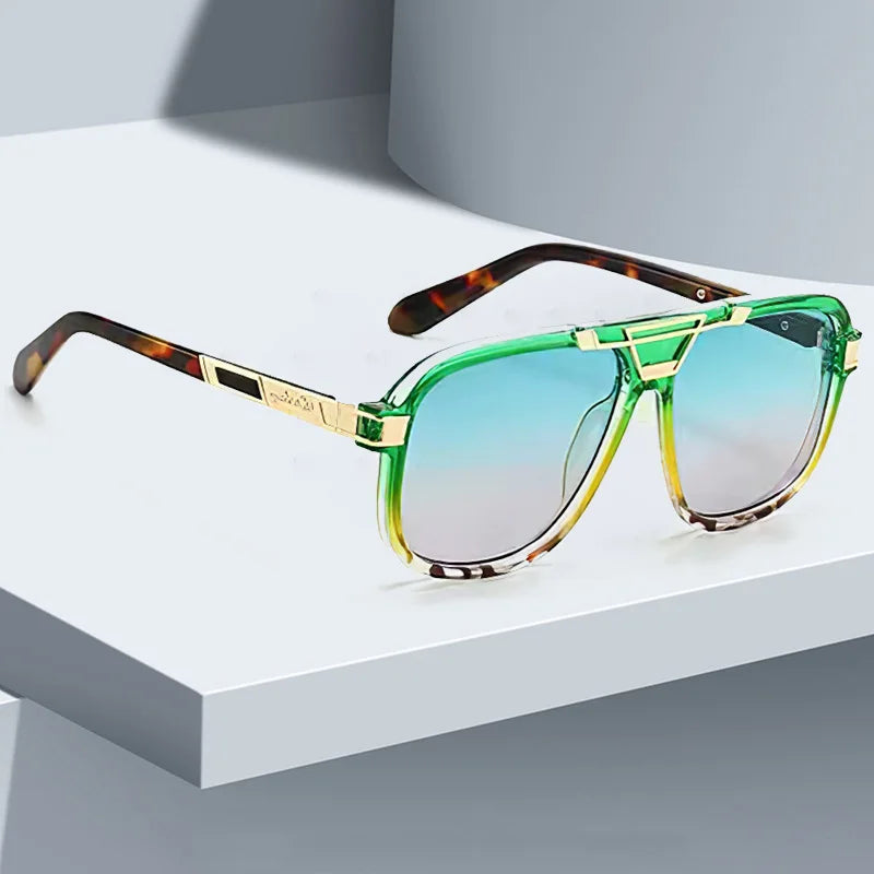 Large Frame Gradient Color Metal Decorative Sunglasses