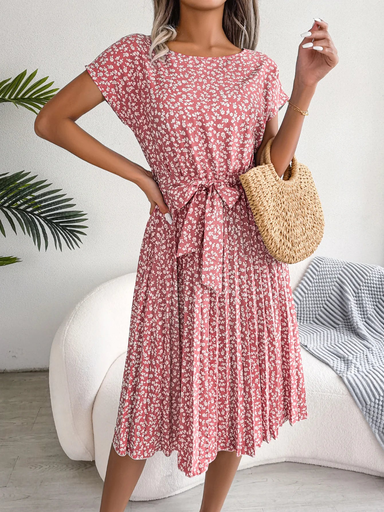 Short Sleeve High Waist Dress