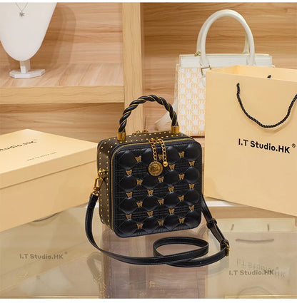 Leather bucket small square bag