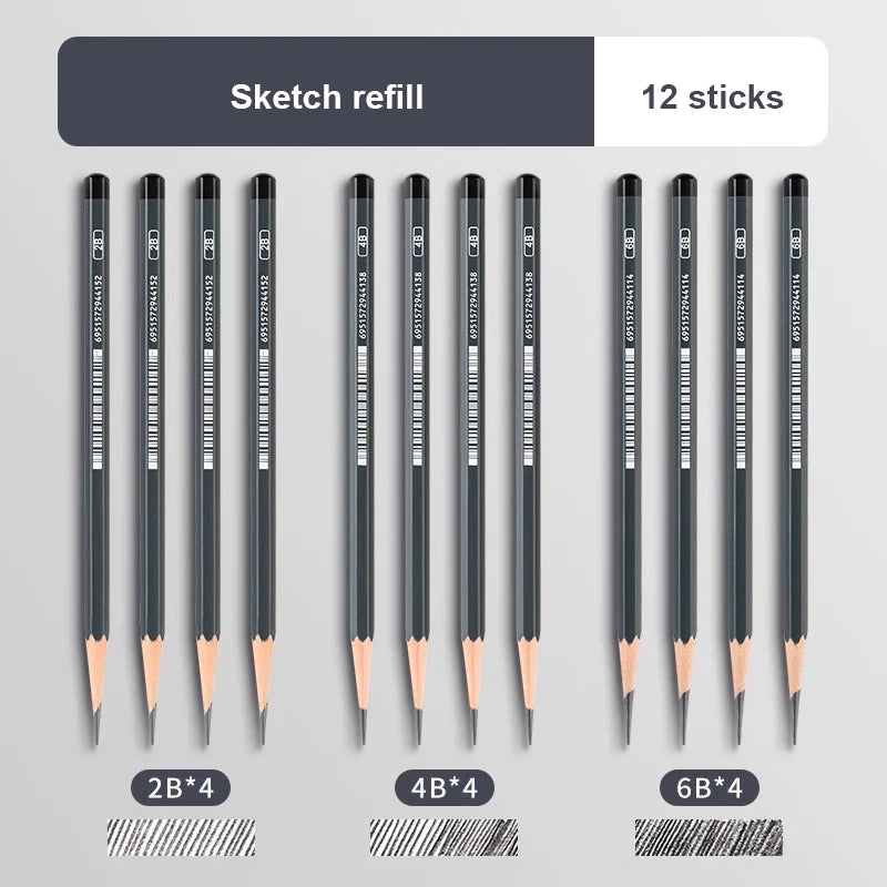 2H HB B 2B 3B 4B 5B 6B 7B 8B 12B 14B Sketch Drawing Graphite Charcoal Pencils Set