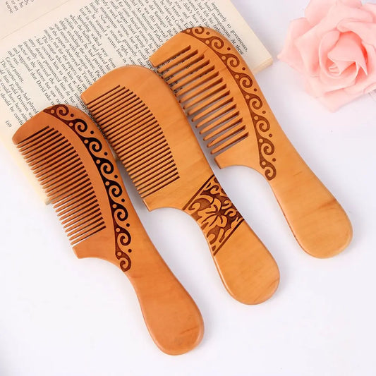 Natural Peach Wood Comb Close Teeth Anti-static Brash