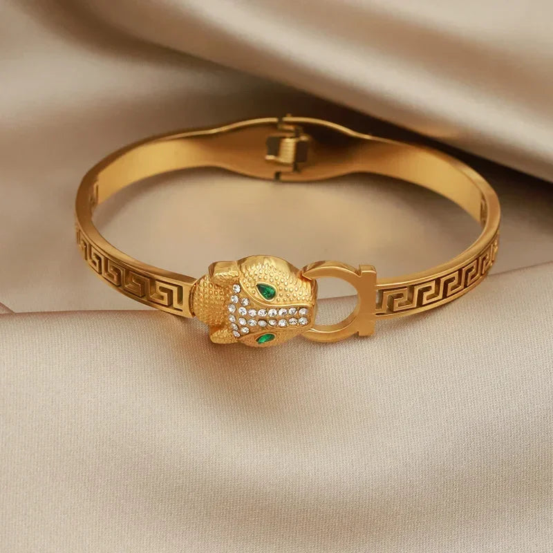 Stainless Steel Metal Crystal Leopard Bangles bracelets