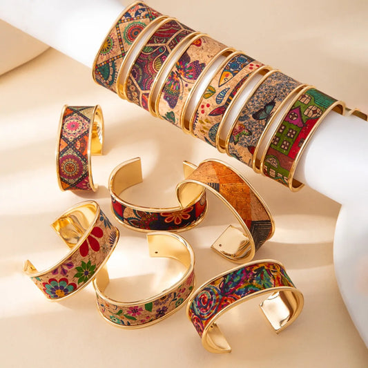 Graffiti Art Adjustable Bangle Gold Stainless Steel Bracelet