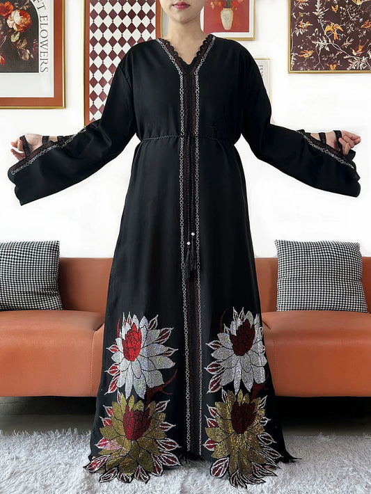 Muslim Chiffon Diamond Long Sleeve African Abaya