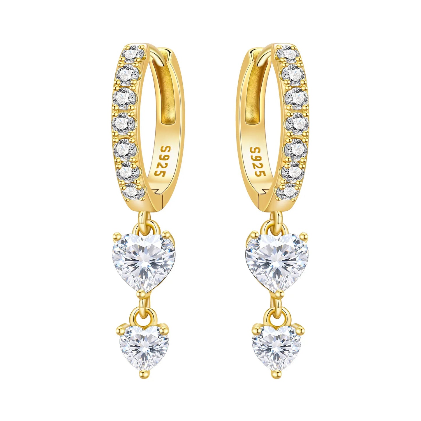 S925 Sterling Silver Zircon 18K Gold Lining Vintage Hoop Earrings