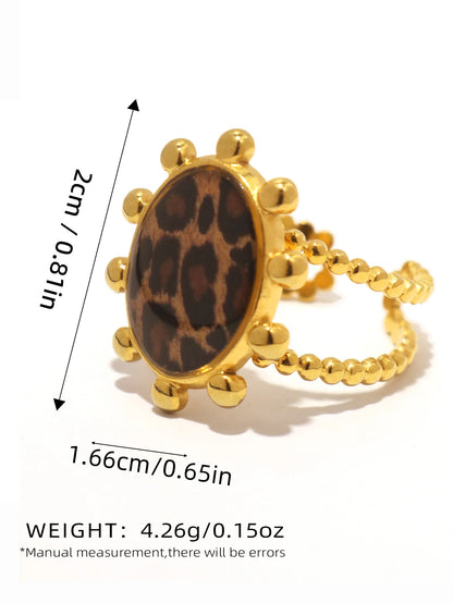 Minimalist 18K PVD Golden Plated 304 Stainless Steel Chunky Boho Leopard Rings