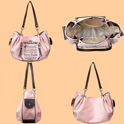Letter Print Faux Suede Handbag